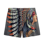 Native American Indian Girl Print Mesh Shorts