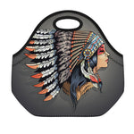 Native American Indian Girl Print Neoprene Lunch Bag