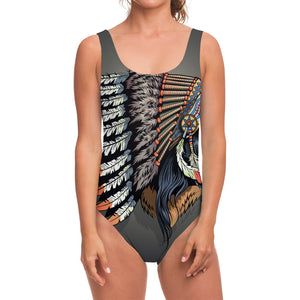 Native American Indian Girl Print One Piece Swimsuit