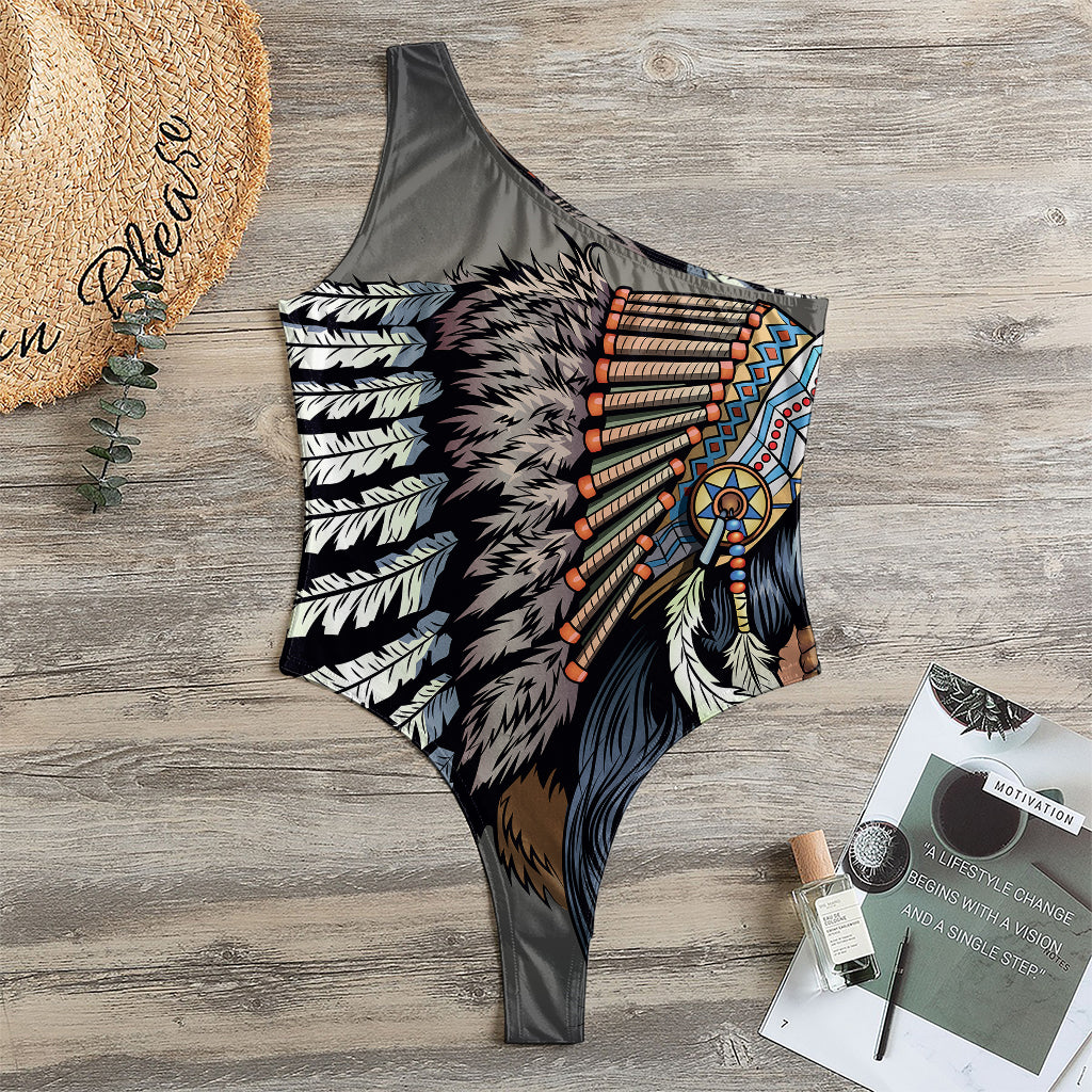 Native American Indian Girl Print One Shoulder Bodysuit