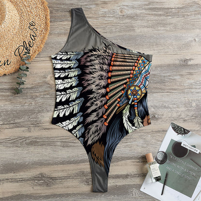 Native American Indian Girl Print One Shoulder Bodysuit