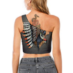 Native American Indian Girl Print One Shoulder Crop Top