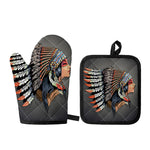 Native American Indian Girl Print Oven Mitt And Pot Holder Set
