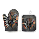 Native American Indian Girl Print Oven Mitt And Pot Holder Set