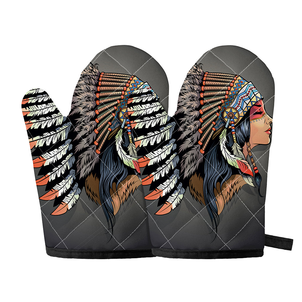 Native American Indian Girl Print Oven Mitts