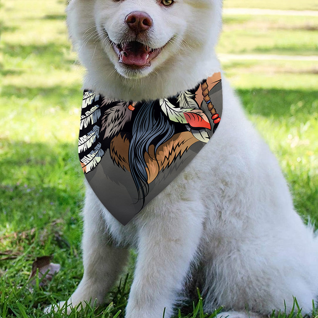 Native American Indian Girl Print Over The Collar Dog Bandana