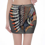 Native American Indian Girl Print Pencil Mini Skirt