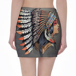 Native American Indian Girl Print Pencil Mini Skirt