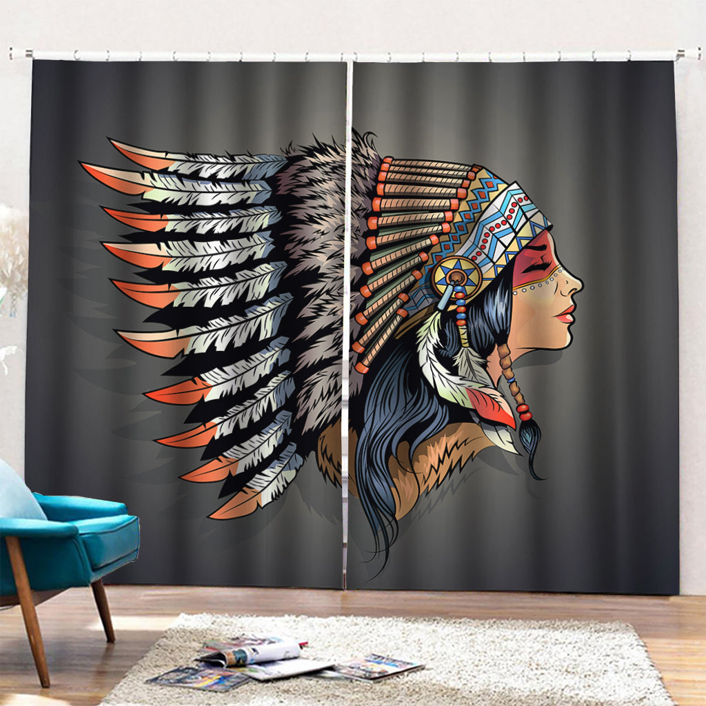 Native American Indian Girl Print Pencil Pleat Curtains