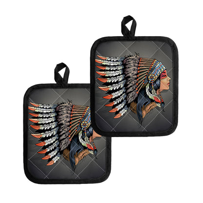 Native American Indian Girl Print Pot Holders