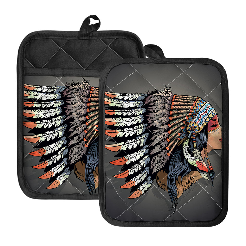 Native American Indian Girl Print Pot Holders With Pocket