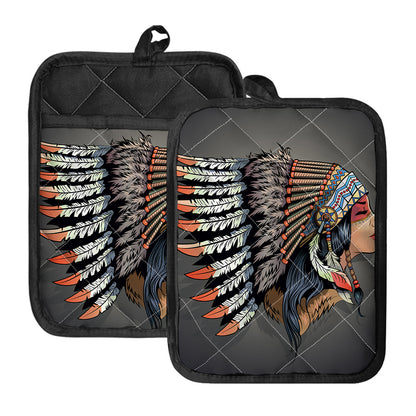 Native American Indian Girl Print Pot Holders With Pocket