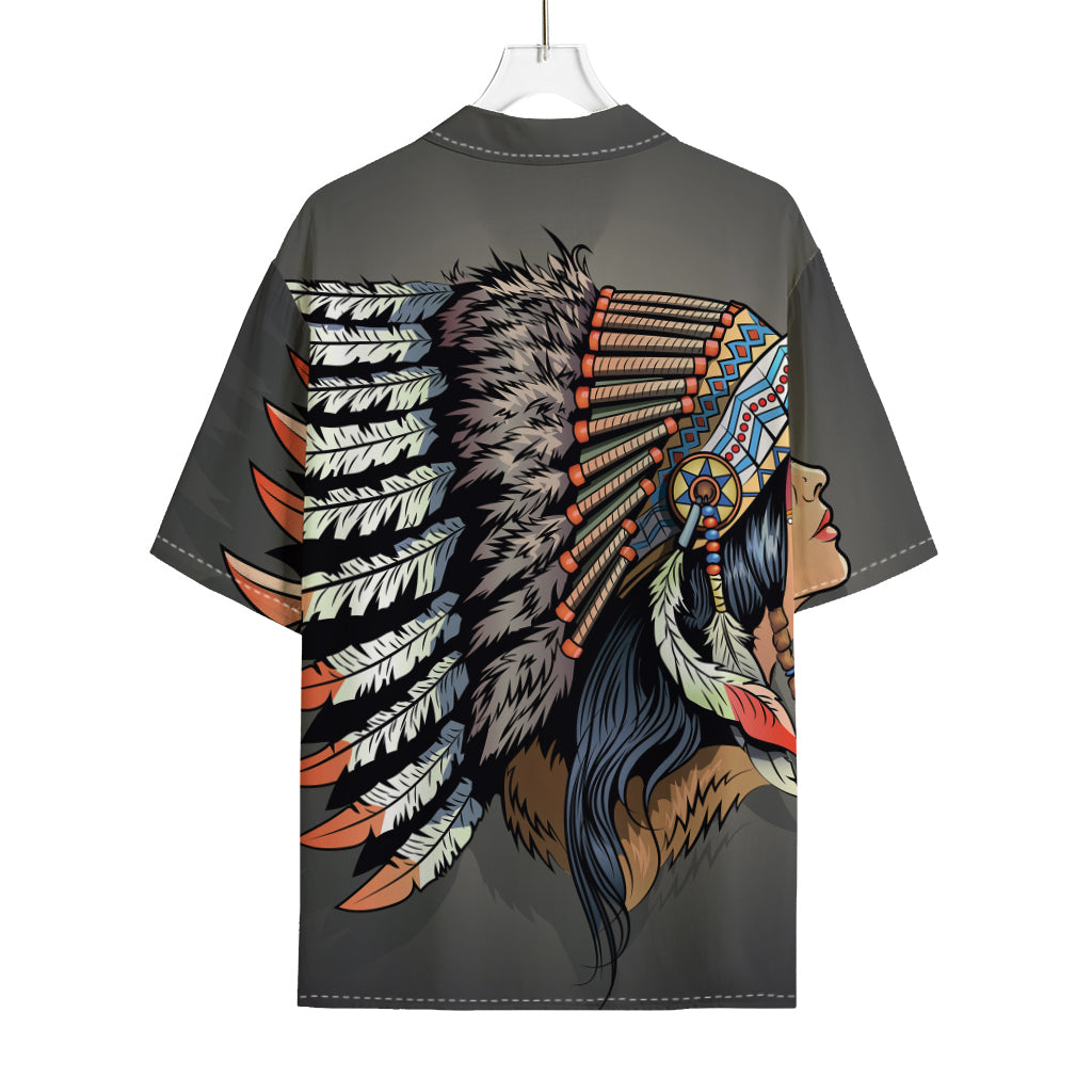 Native American Indian Girl Print Rayon Hawaiian Shirt