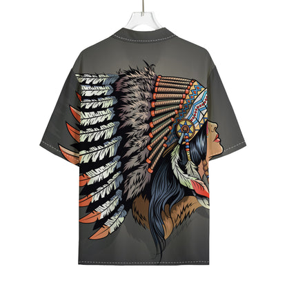 Native American Indian Girl Print Rayon Hawaiian Shirt
