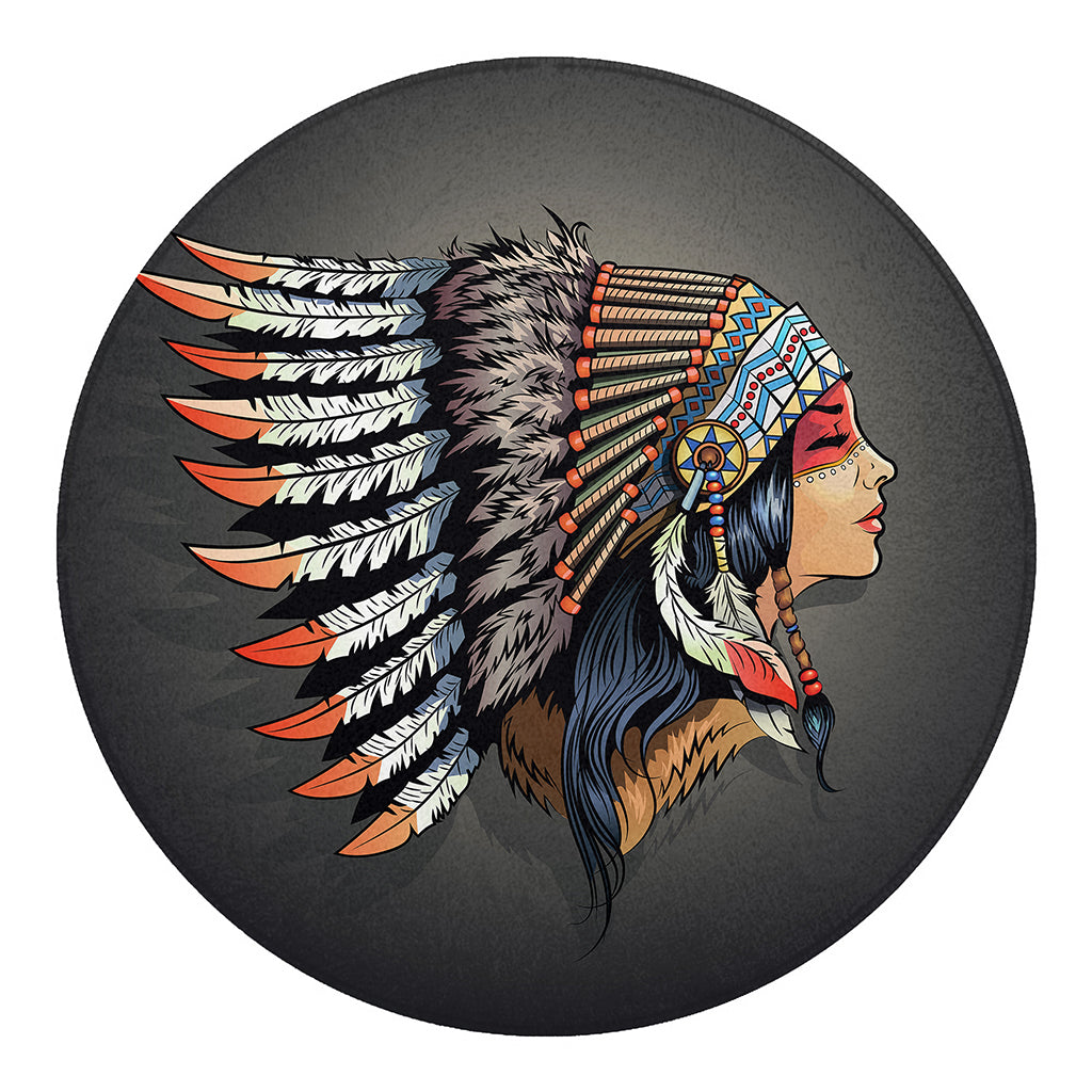 Native American Indian Girl Print Round Blanket