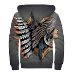 Native American Indian Girl Print Sherpa Lined Zip Up Hoodie