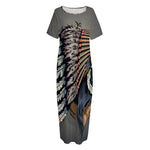 Native American Indian Girl Print Short Sleeve Long Nightdress