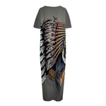 Native American Indian Girl Print Short Sleeve Long Nightdress