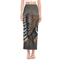 Native American Indian Girl Print Side Slit Maxi Skirt