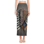 Native American Indian Girl Print Side Slit Maxi Skirt