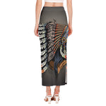 Native American Indian Girl Print Side Slit Maxi Skirt