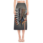 Native American Indian Girl Print Side Slit Midi Skirt