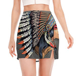 Native American Indian Girl Print Side Slit Mini Skirt