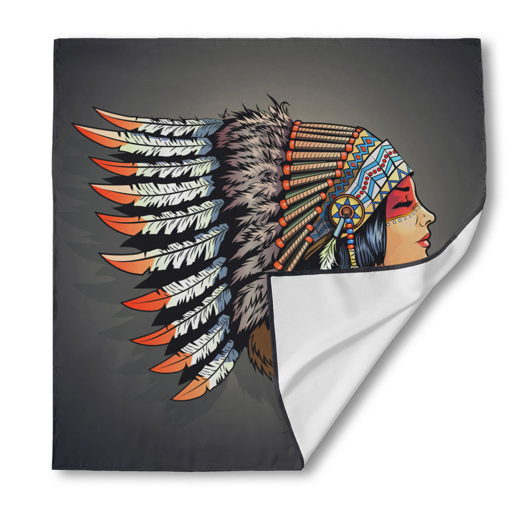 Native American Indian Girl Print Silk Bandana