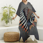 Native American Indian Girl Print Silk V-Neck Kaftan Dress