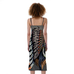 Native American Indian Girl Print Slim Fit Midi Cami Dress