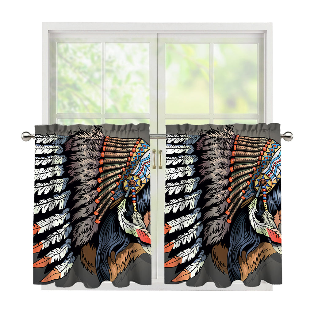 Native American Indian Girl Print Tier Curtains