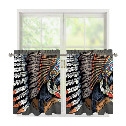 Native American Indian Girl Print Tier Curtains