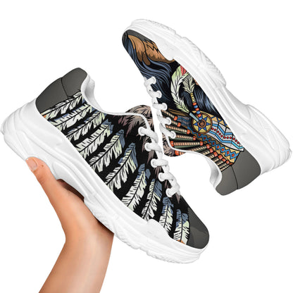 Native American Indian Girl Print White Chunky Shoes