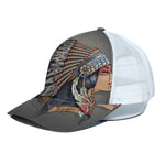 Native American Indian Girl Print White Mesh Trucker Cap