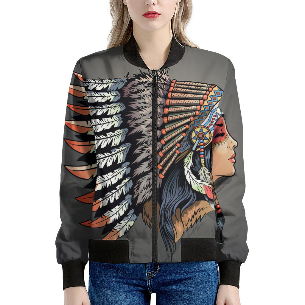 Native American Indian Girl Print Women's Bomber Jacket