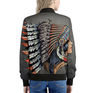 Native American Indian Girl Print Women's Bomber Jacket