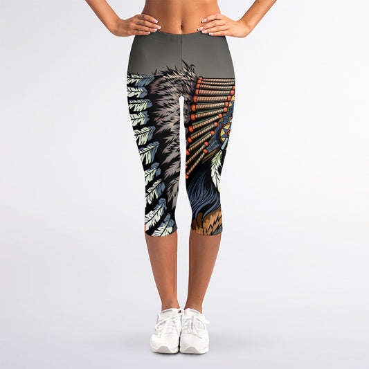 Native American Indian Girl Print Women's Capri Leggings