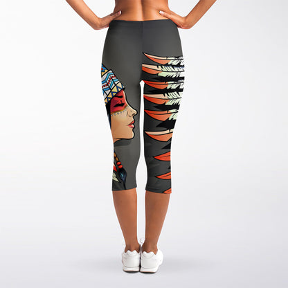 Native American Indian Girl Print Women's Capri Leggings