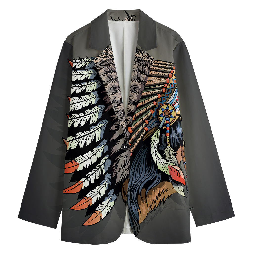 Native American Indian Girl Print Women's Cotton Blazer