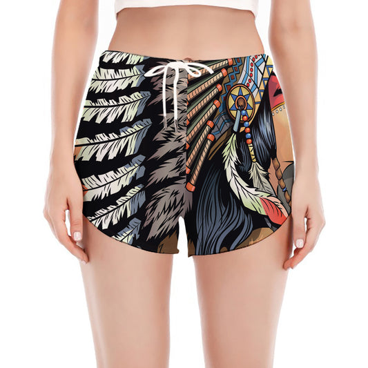 Native American Indian Girl Print Women's Split Running Shorts