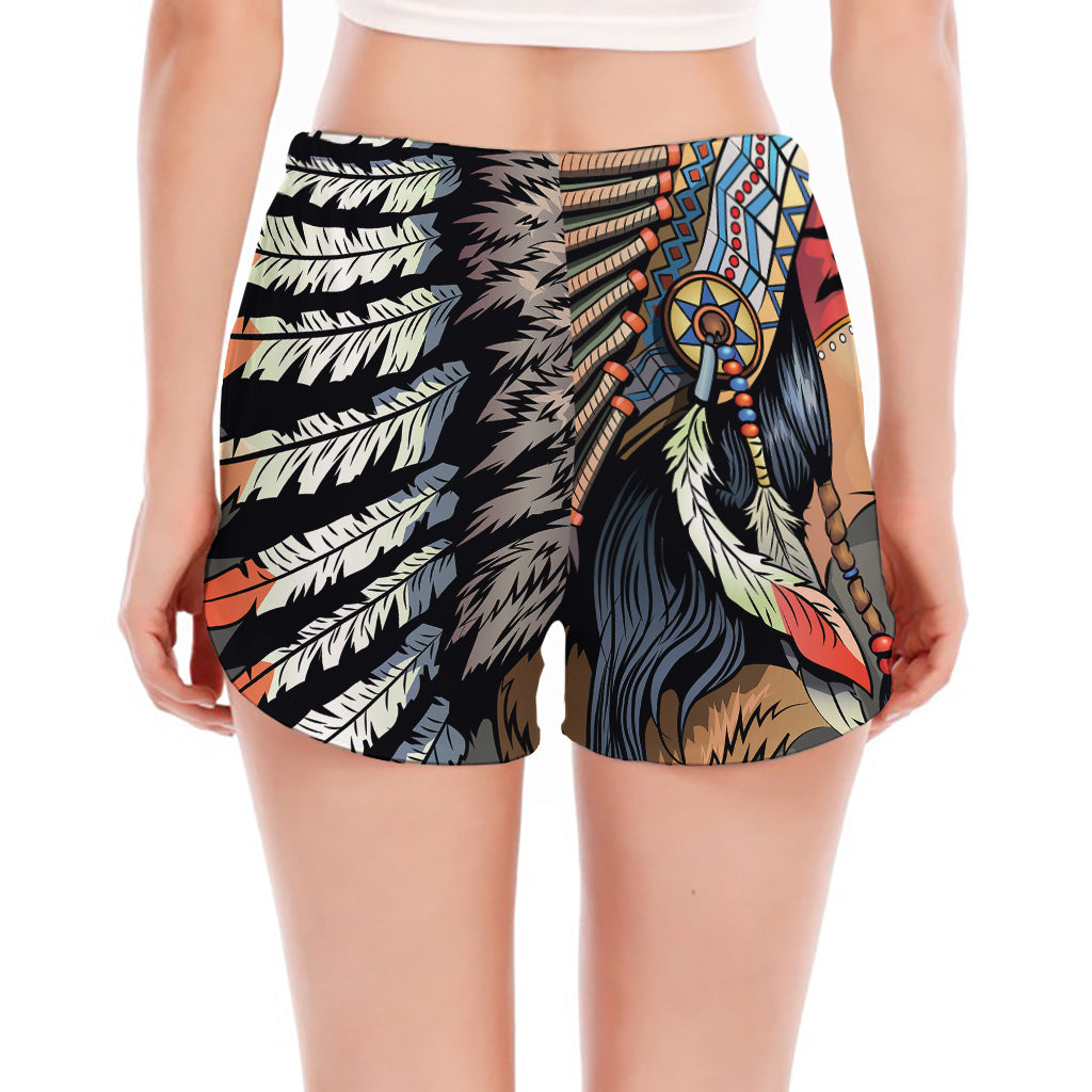 Native American Indian Girl Print Women's Split Running Shorts
