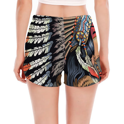 Native American Indian Girl Print Women's Split Running Shorts
