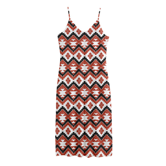 Native American Indian Pattern Print Jersey Midi Cami Dress