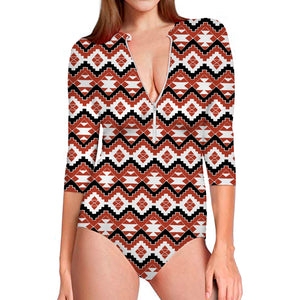 Native American Indian Pattern Print Long Sleeve Swimsuit