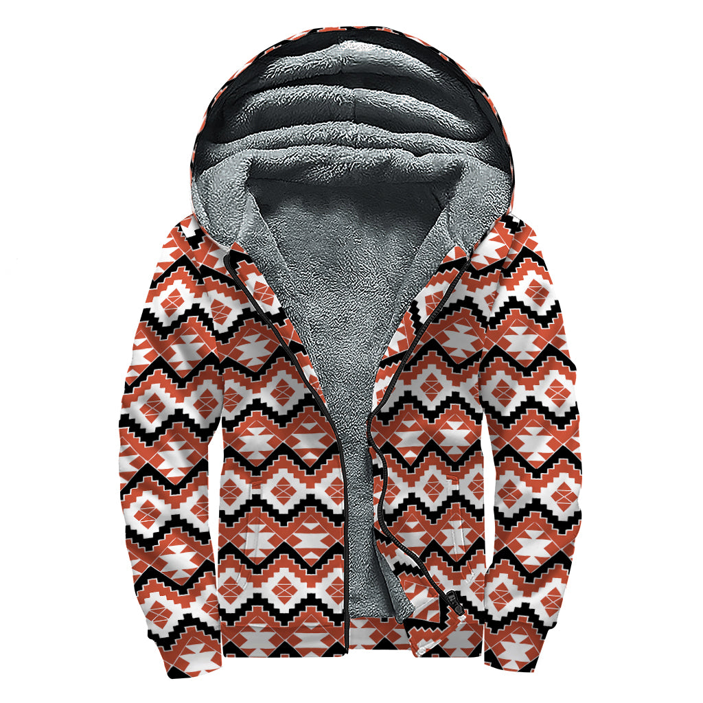 Native American Indian Pattern Print Sherpa Lined Zip Up Hoodie