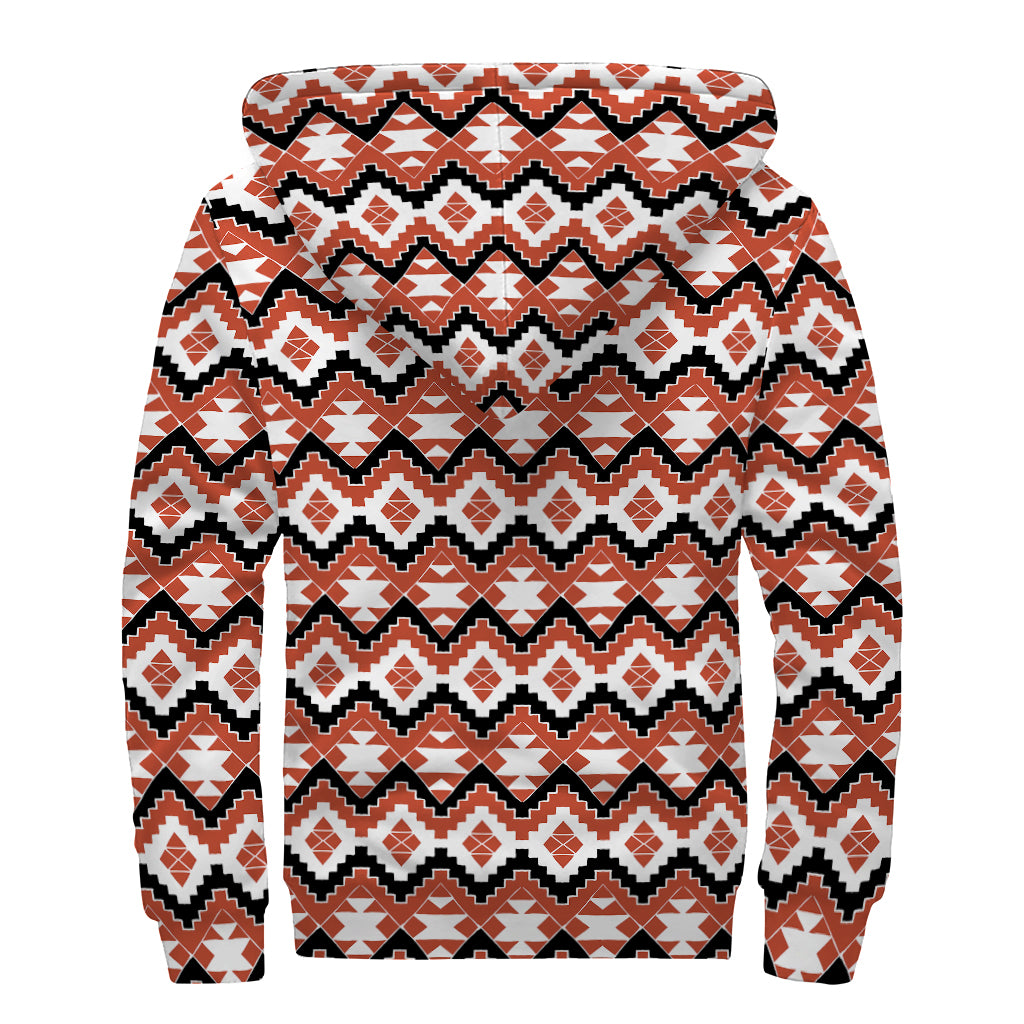 Native American Indian Pattern Print Sherpa Lined Zip Up Hoodie