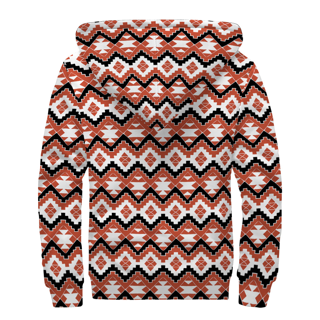 Native American Indian Pattern Print Sherpa Lined Zip Up Hoodie