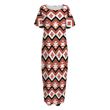 Native American Indian Pattern Print Short Sleeve Long Nightdress