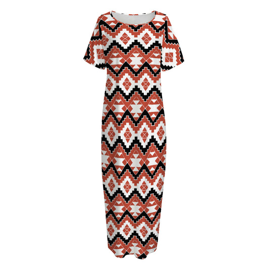 Native American Indian Pattern Print Short Sleeve Long Nightdress