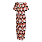 Native American Indian Pattern Print Short Sleeve Long Nightdress